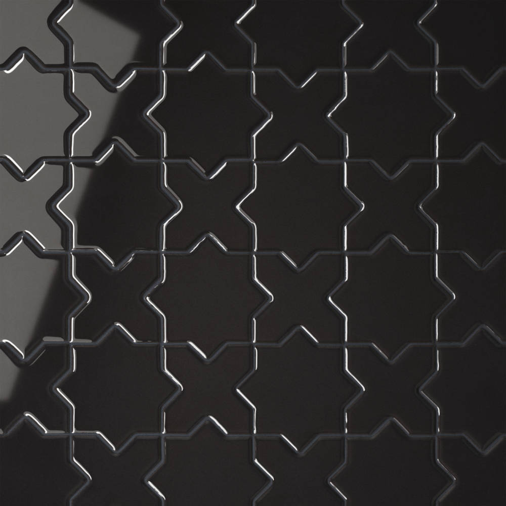 Le Cafe 2" x 2" Cross & Star Glossy Porcelain Mosaic Tile