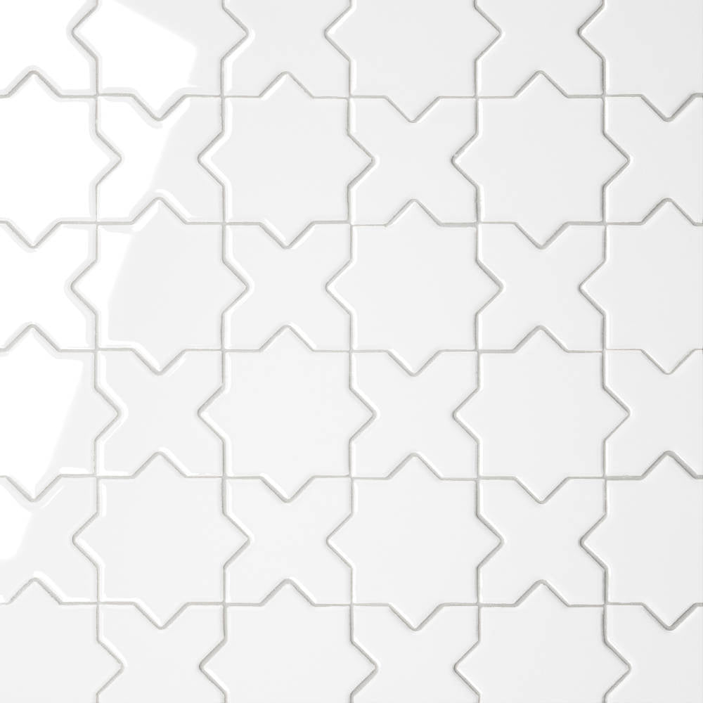 Le Cafe 2" x 2" Cross & Star Glossy Porcelain Mosaic Tile