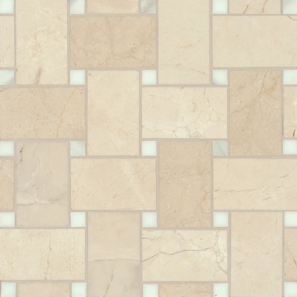 Jumbo Basketweave Honed Marble in Dolomite with Bardiglio Dot