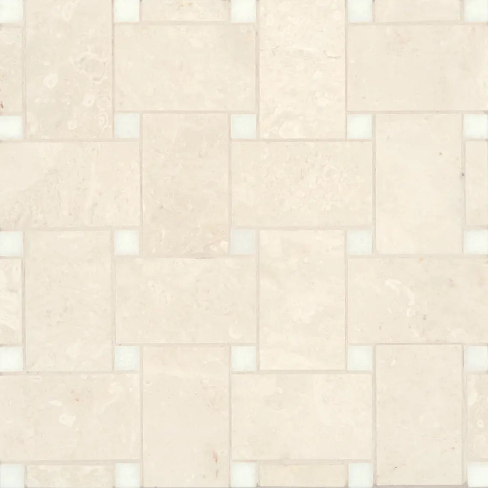 Jumbo Basketweave Honed Marble in Sahara Noir with Beige Dot