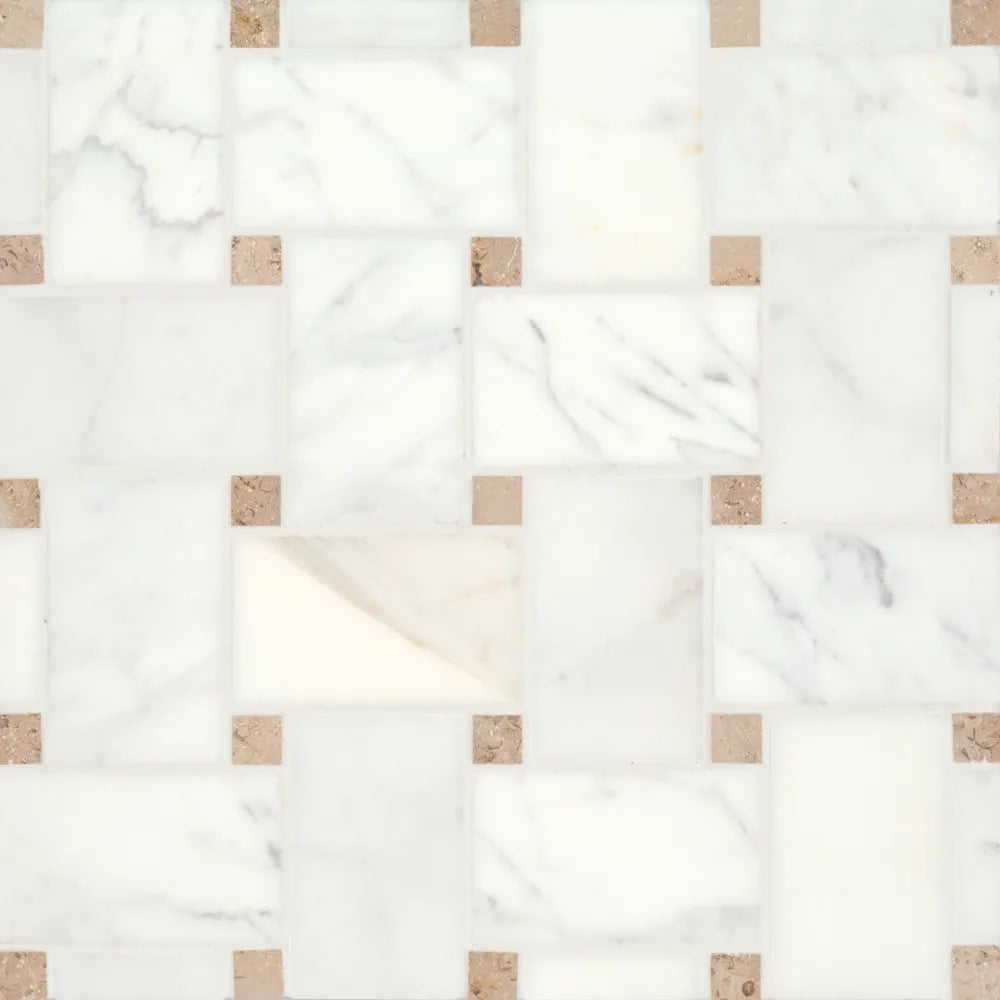 Jumbo Basketweave Honed Marble in Dolomite with Bardiglio Dot