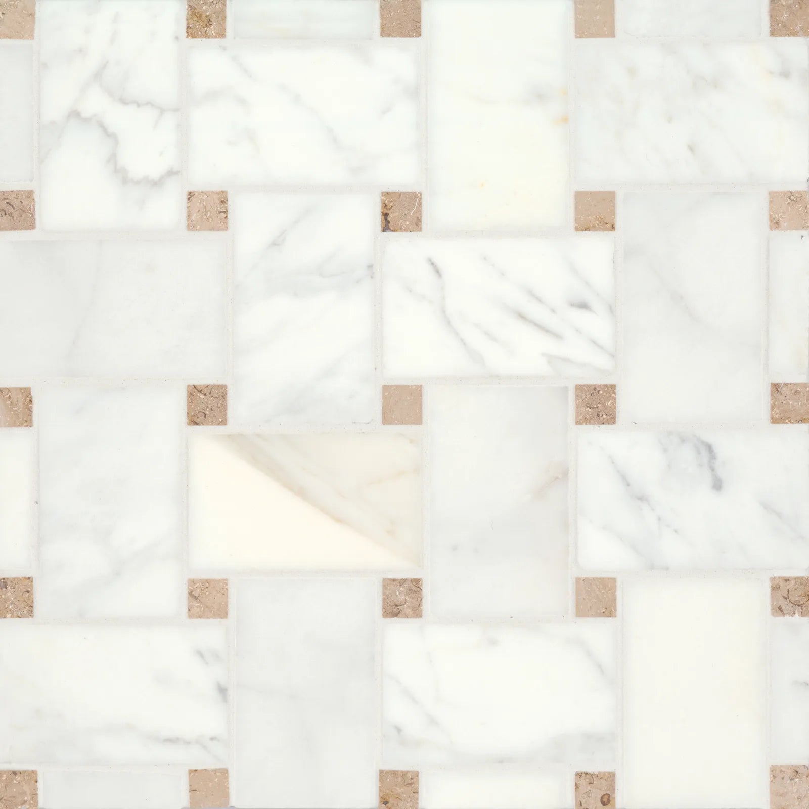 Jumbo Basketweave Honed Marble in Oriental White with Cinder Grey Dot