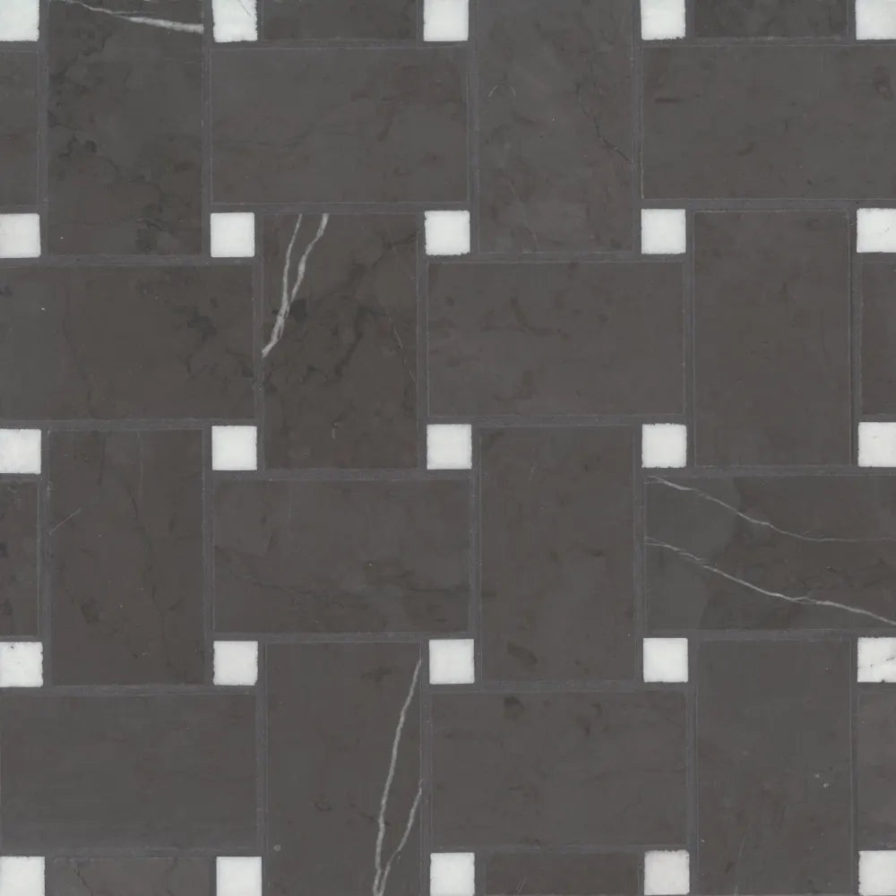 Jumbo Basketweave Honed Marble in Sahara Noir with Beige Dot