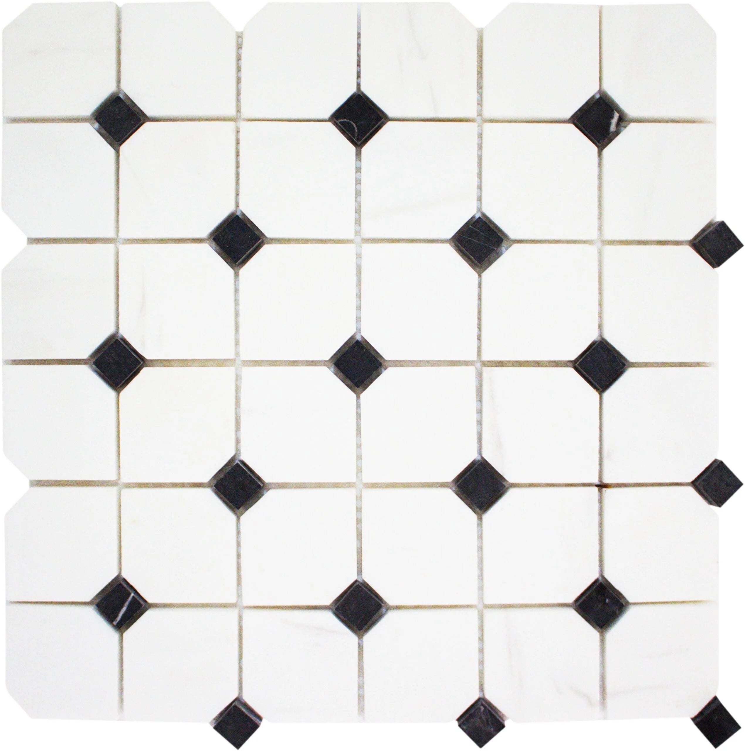 2″ Hex Bianco Venato w/Black Honed