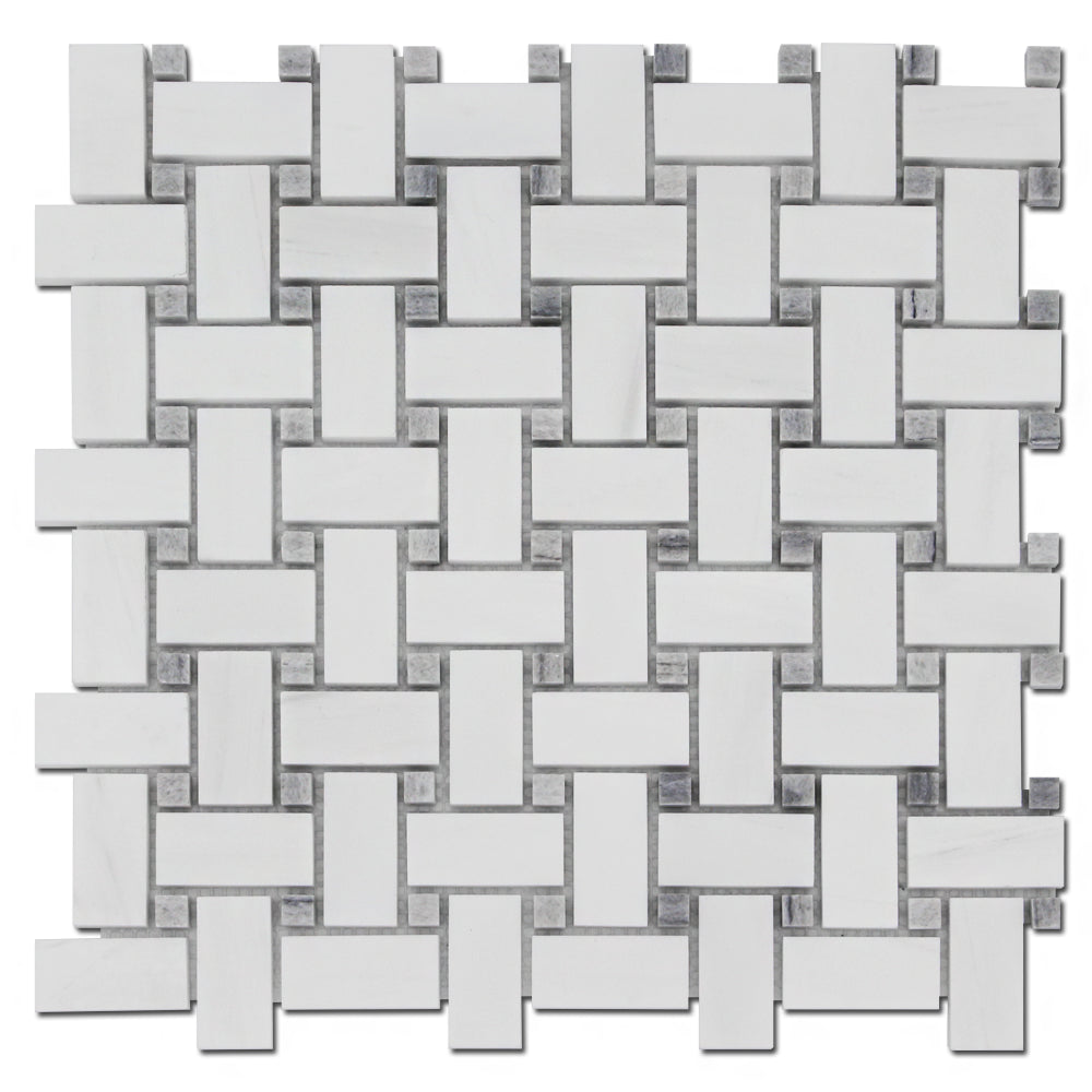 Basket Weave Bianco Venato w/Gray Polished