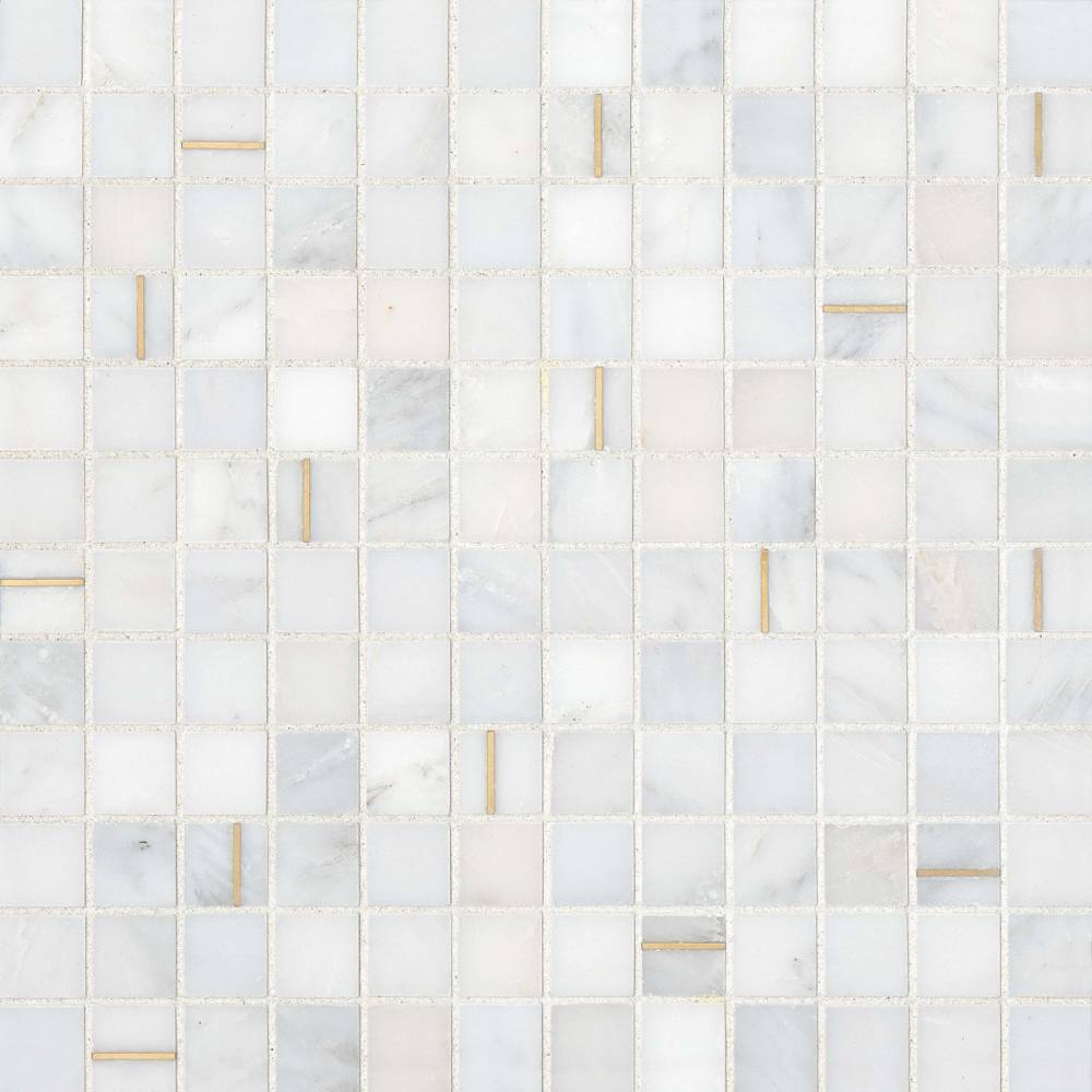 Ferrara 1" x 1" Honed Marble Mosaic Tile with Brass