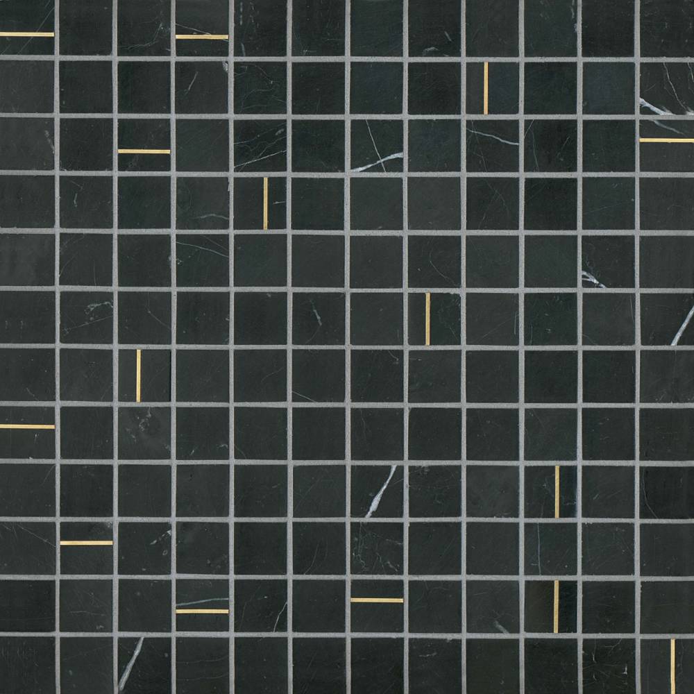 Ferrara 1" x 1" Honed Marble Mosaic Tile with Brass