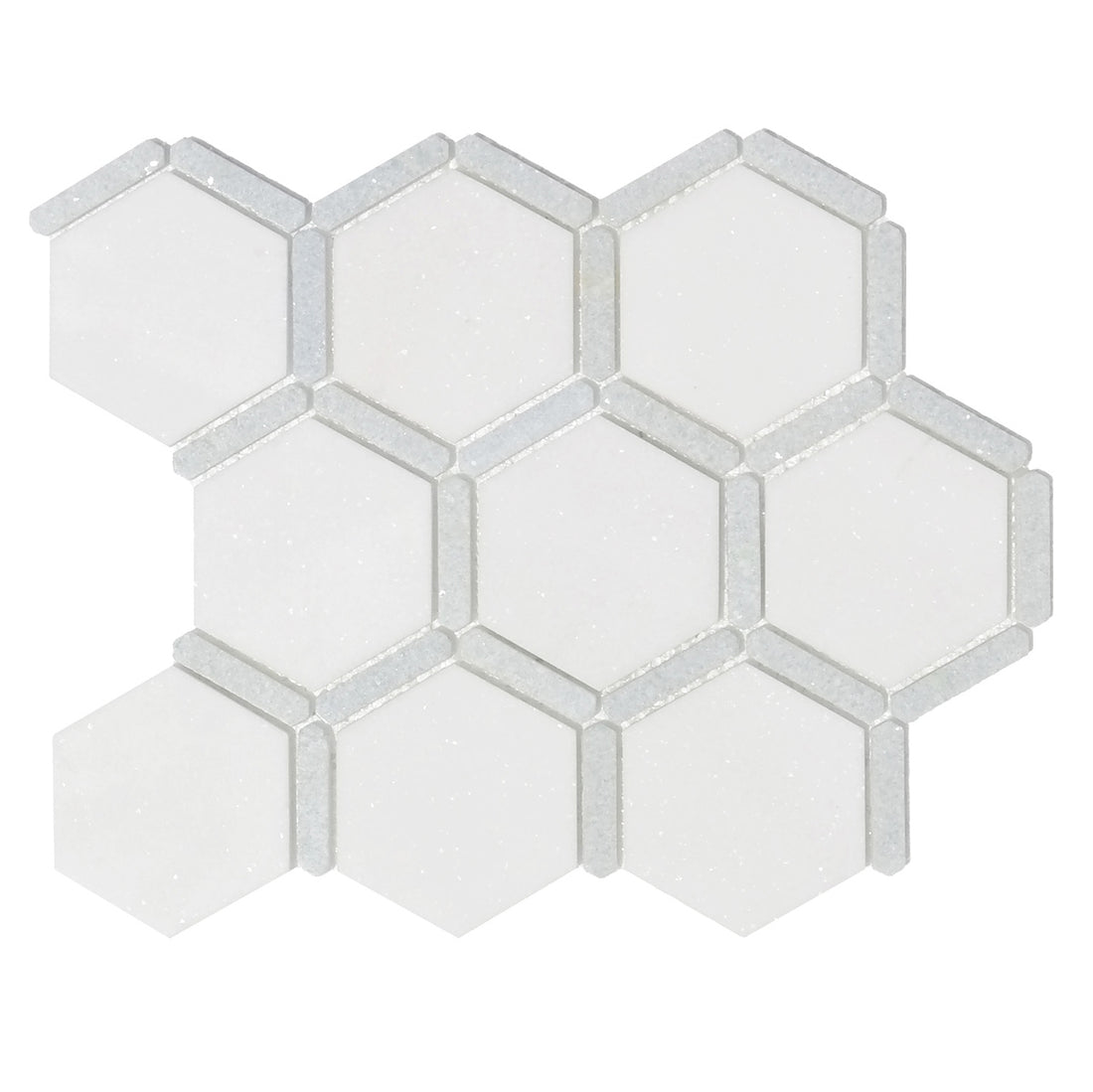 Sanibel 3″ Honeycomb Thassos w/ Blue Celeste