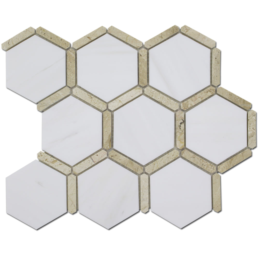 Sanibel 3″ Honeycomb – Bianco Venato Dolomite w/Karya Royal