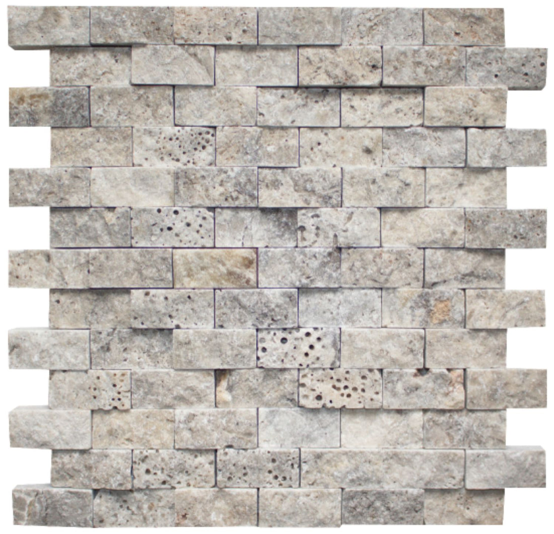 Silver Travertine 1" x 2" Splitface