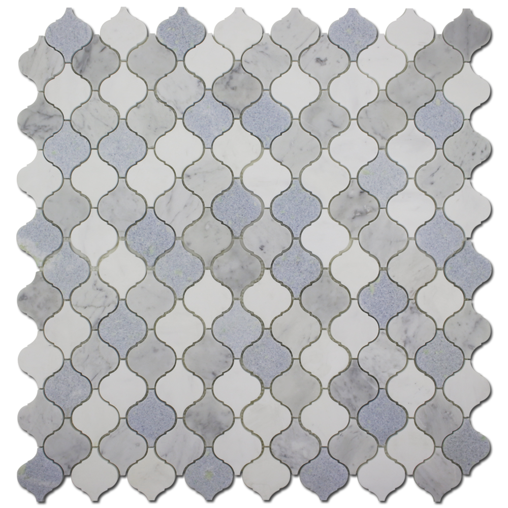 Arabesque Mosaic – Dolomite, Carrara & Blue Celeste