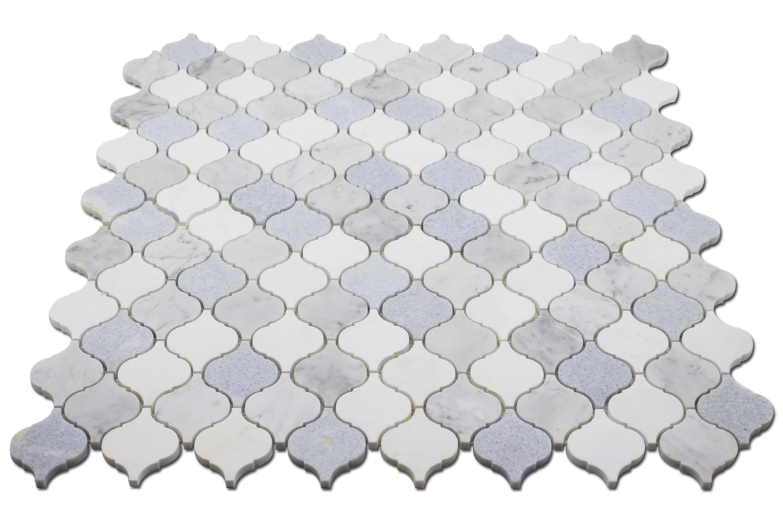 Arabesque Mosaic – Dolomite, Carrara & Blue Celeste