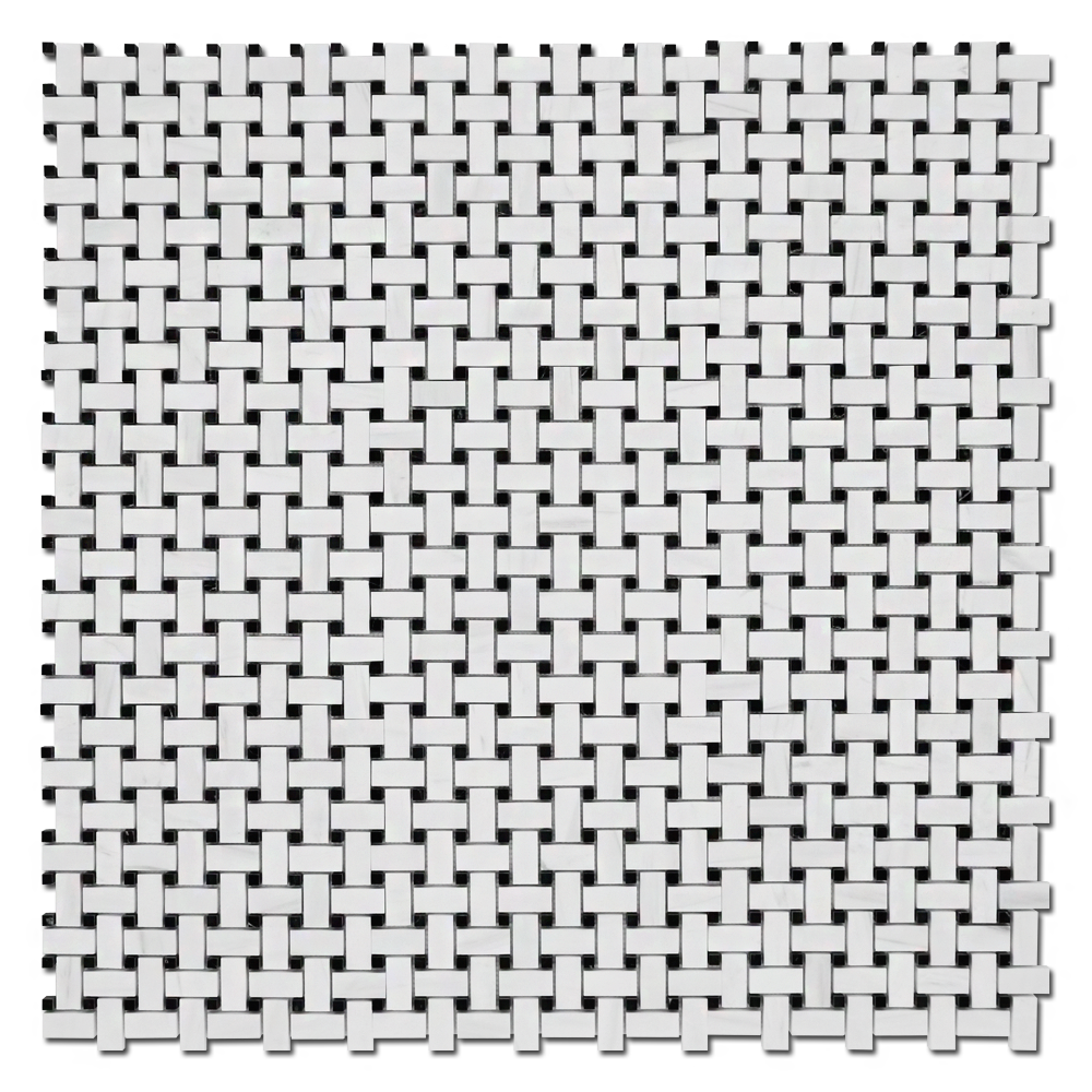Bianco Venato Dolomite Basket Weave w/Black Polished