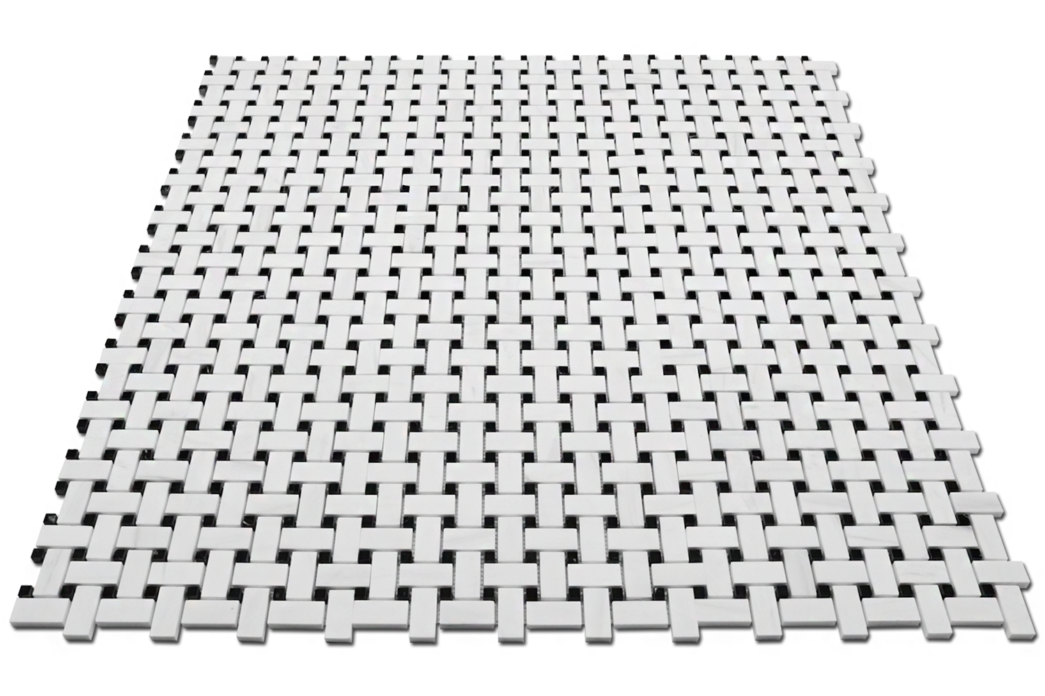 Bianco Venato Dolomite Basket Weave w/Black Polished
