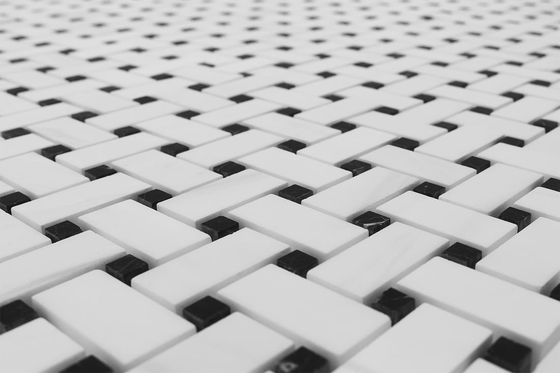 Bianco Venato Dolomite Basket Weave w/Black Polished