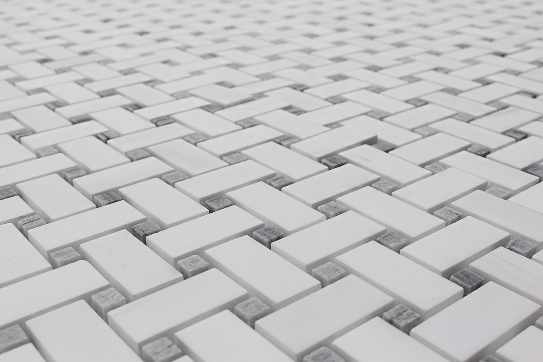 Bianco Venato Dolomite Basket Weave Mosaic
