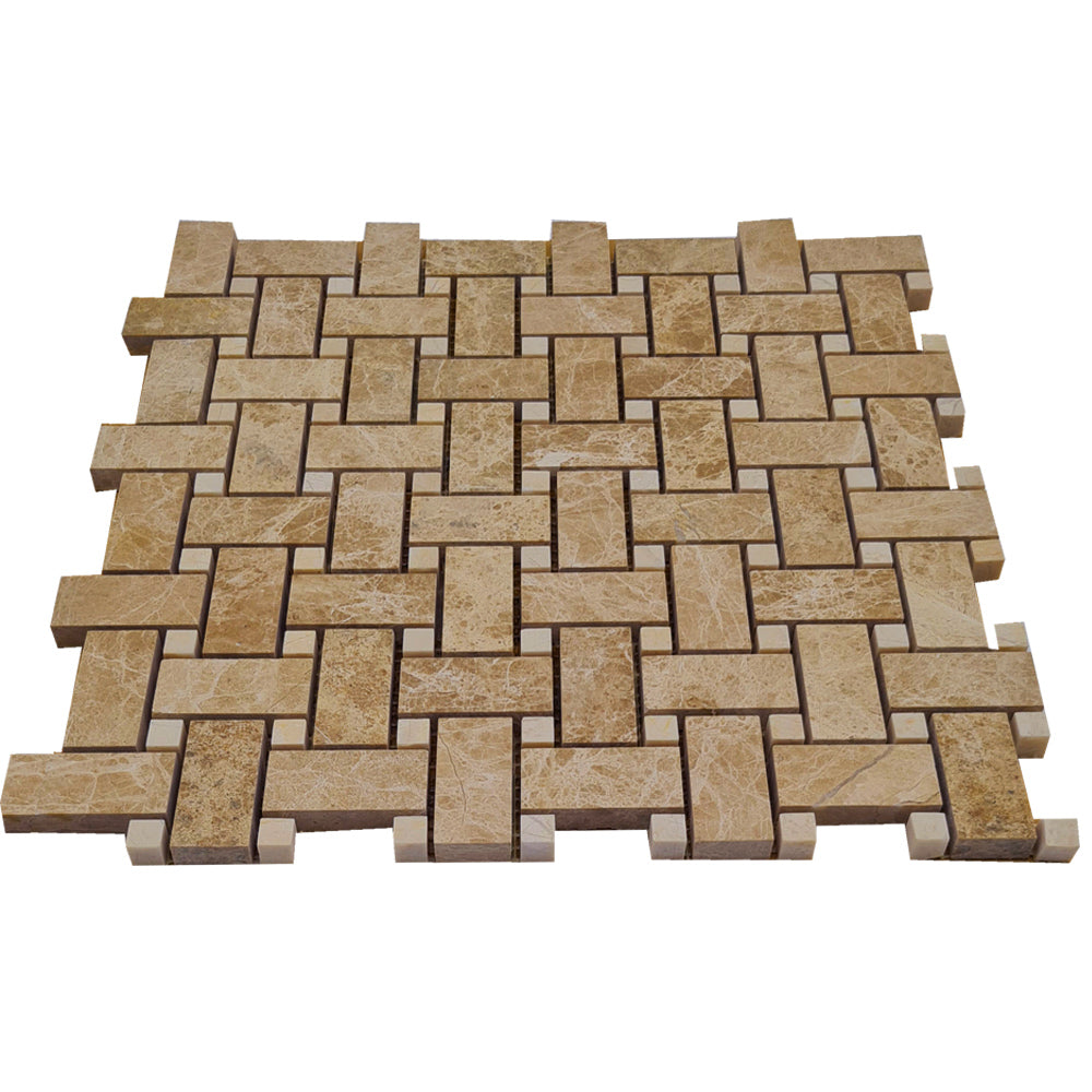 Matrix Mosoaic Basket Weave Emperador w/ Crema Nouva Polished