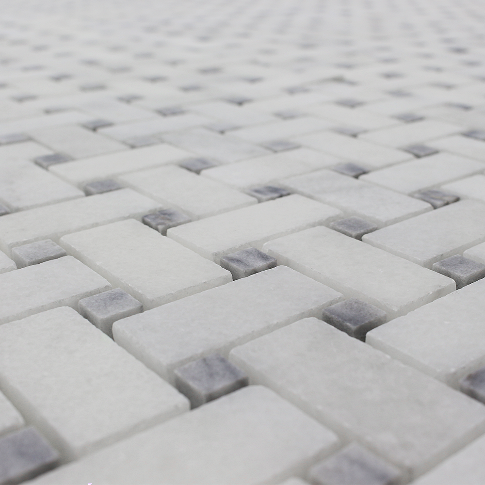Milas White Marble Basket Weave with Gray Dot