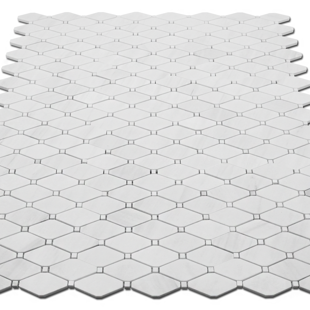 Clipped Diamond Mosaic Bianco Venato Dolomite with Bianco Venato Dot