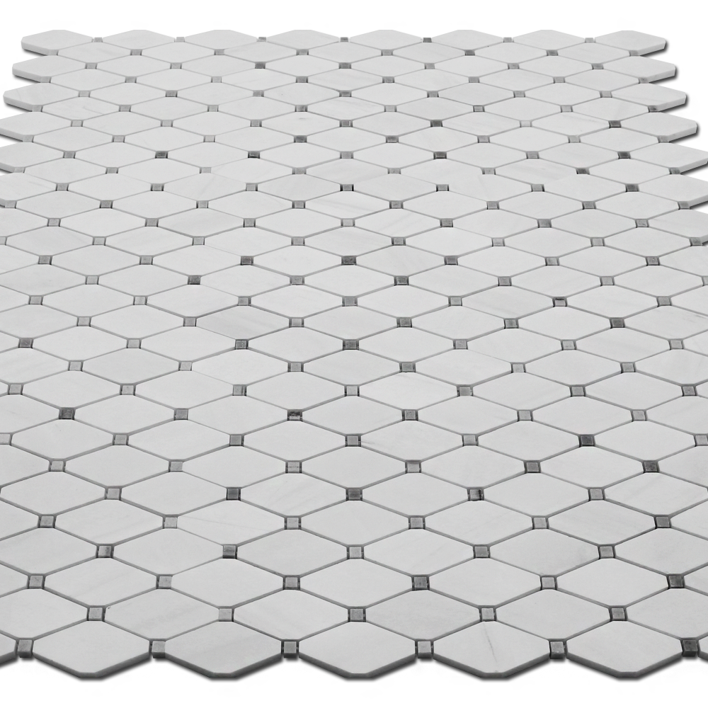 Clipped Diamond Mosaic Clipped Diamond Mosaic Bianco Venato Dolomite with Gray Dot