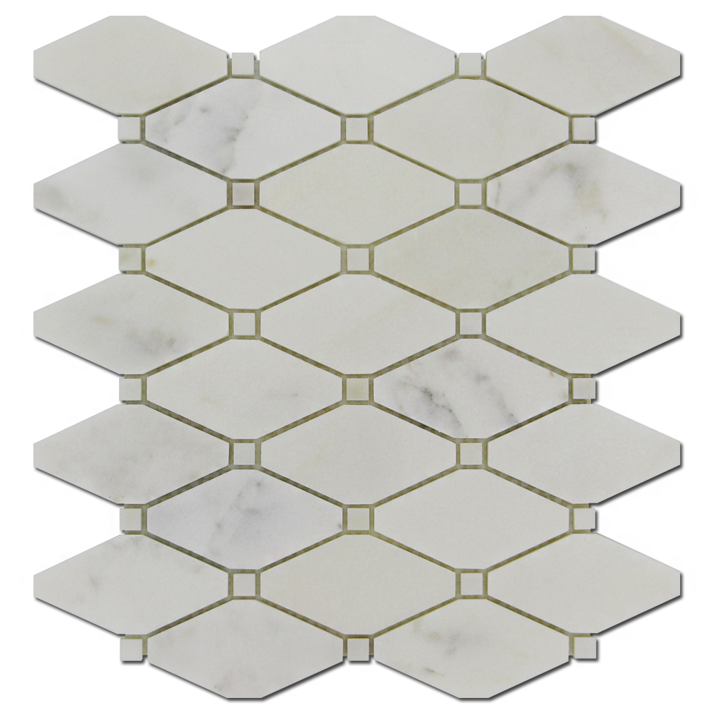 Clipped Diamond Mosaic Calacatta Oliva with Calacatta Oliva Dot