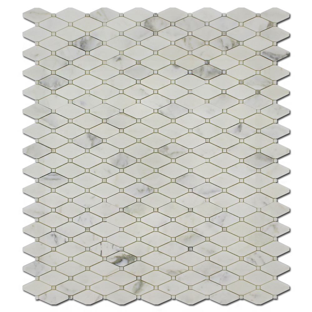 Clipped Diamond Mosaic Calacatta Oliva with Calacatta Oliva Dot