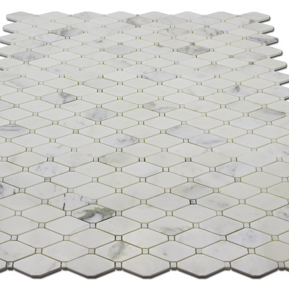 Clipped Diamond Mosaic Calacatta Oliva with Calacatta Oliva Dot