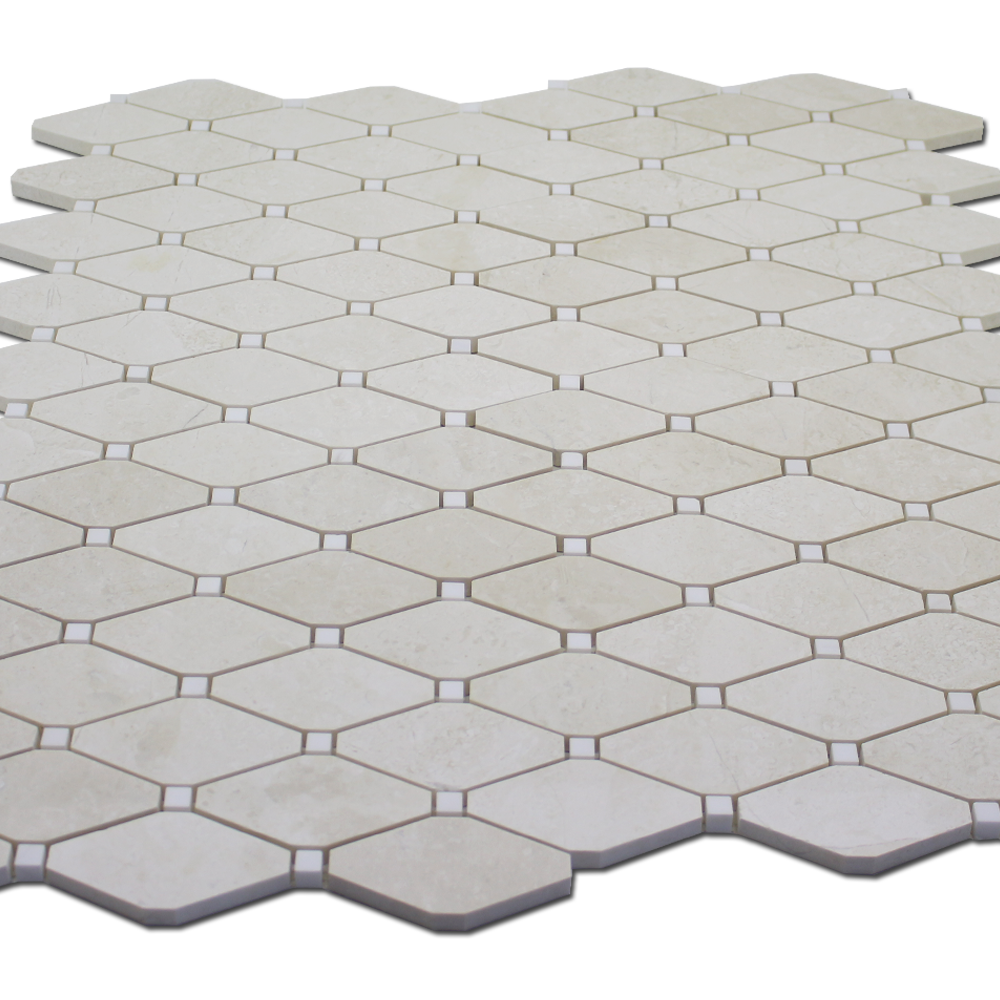 Clipped Diamond Mosaic Perla with Bianco Venato Dolomite Dot