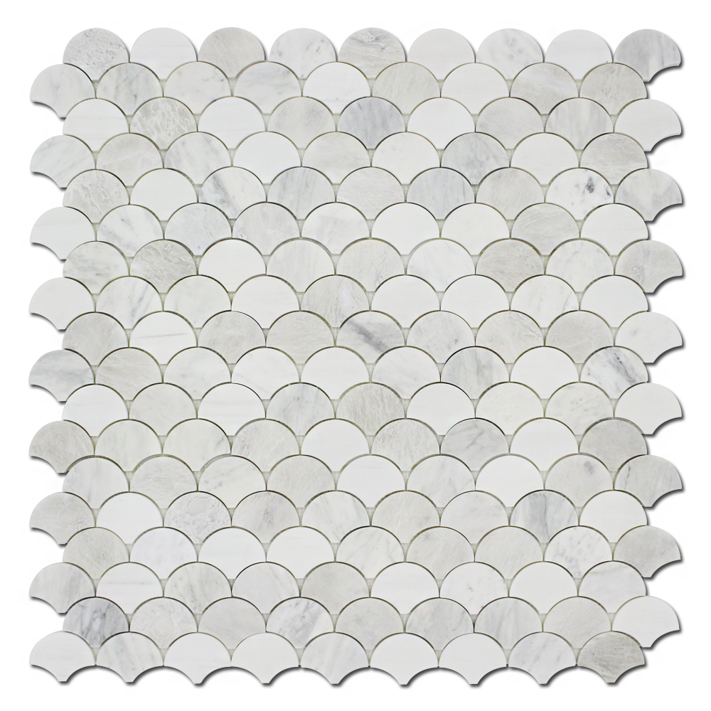 Fish Scale Mosaic Bianco Venato Dolomite, Iceberg & Imperial White