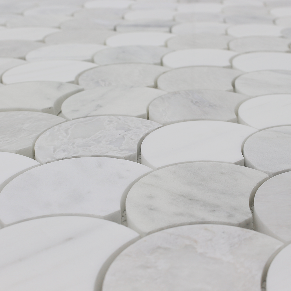 Fish Scale Mosaic Bianco Venato Dolomite, Iceberg & Imperial White