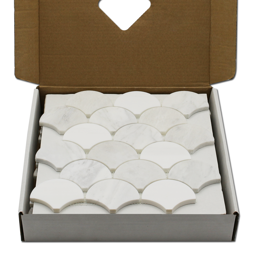 Fish Scale Mosaic Bianco Venato Dolomite, Iceberg & Imperial White