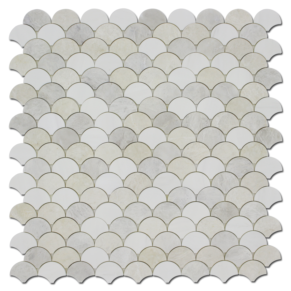 Fish Scale Mosaic Bianco Venato Dolomite, Iceberg & Vanilla