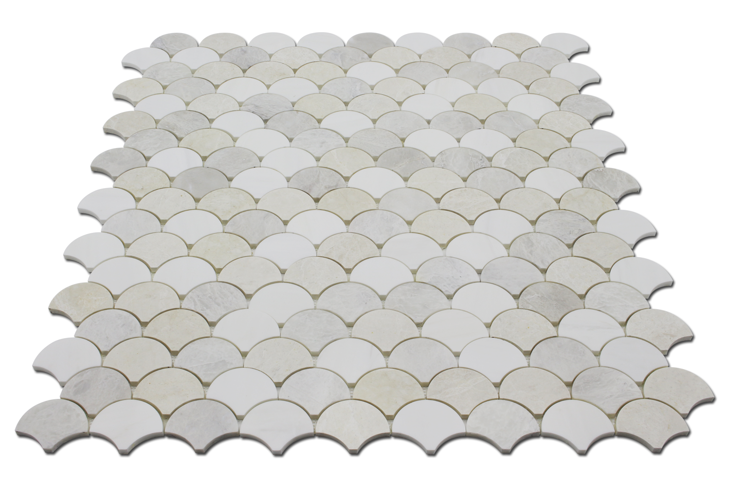 Fish Scale Mosaic Bianco Venato Dolomite, Iceberg & Vanilla