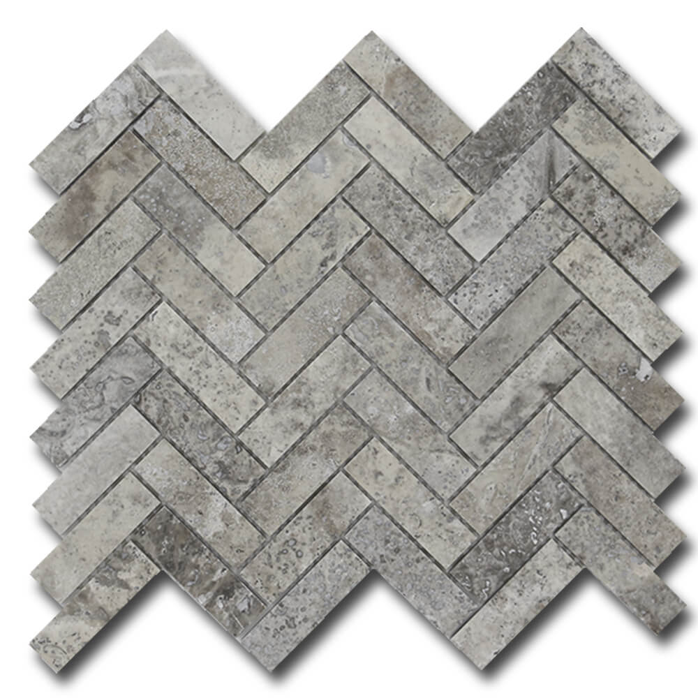 Silver Travertine 1" x 3" Herringbone