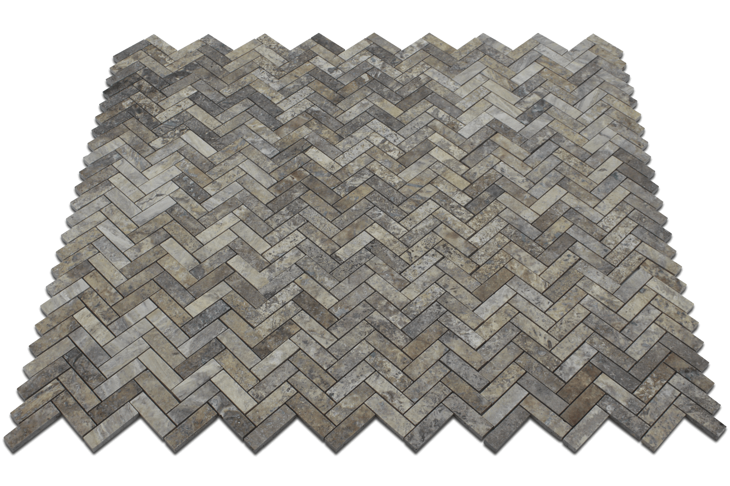 Silver Travertine 1" x 3" Herringbone