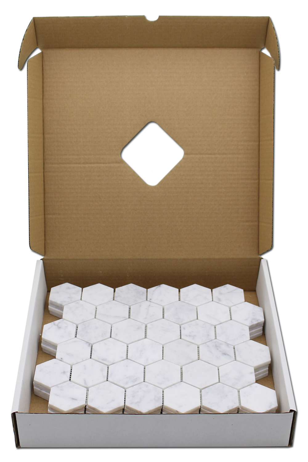 Carrara 2″ Honeycomb Polished Mosaic