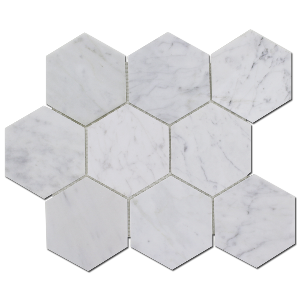 Picket Mosaic Carrara 4″ Honeycomb Honed Mosaic