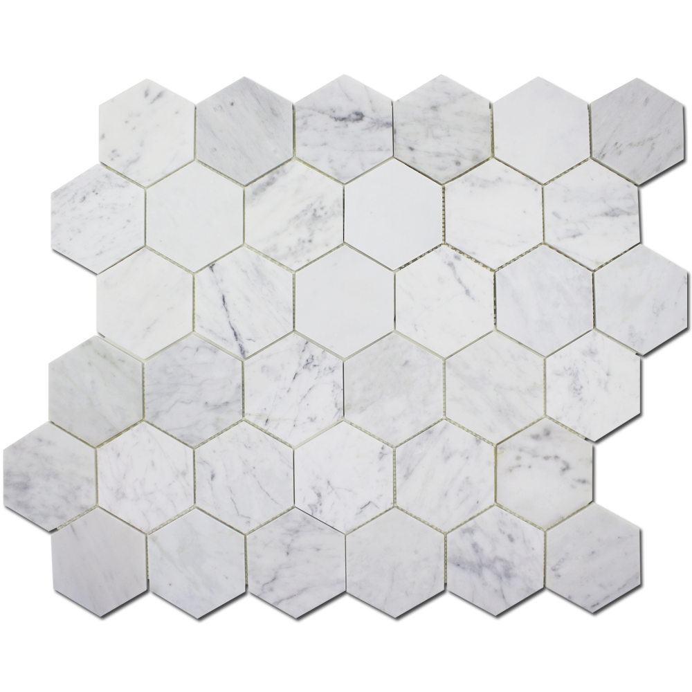 Picket Mosaic Carrara 4″ Honeycomb Honed Mosaic