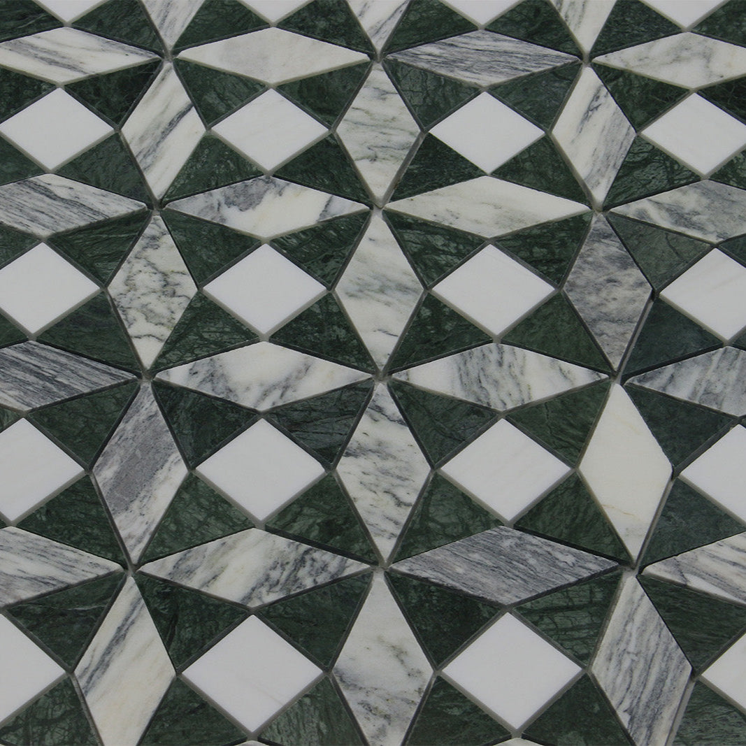 Kaleidoscope Mosaic Oasis, Verde & Bianco Venato Dolomite