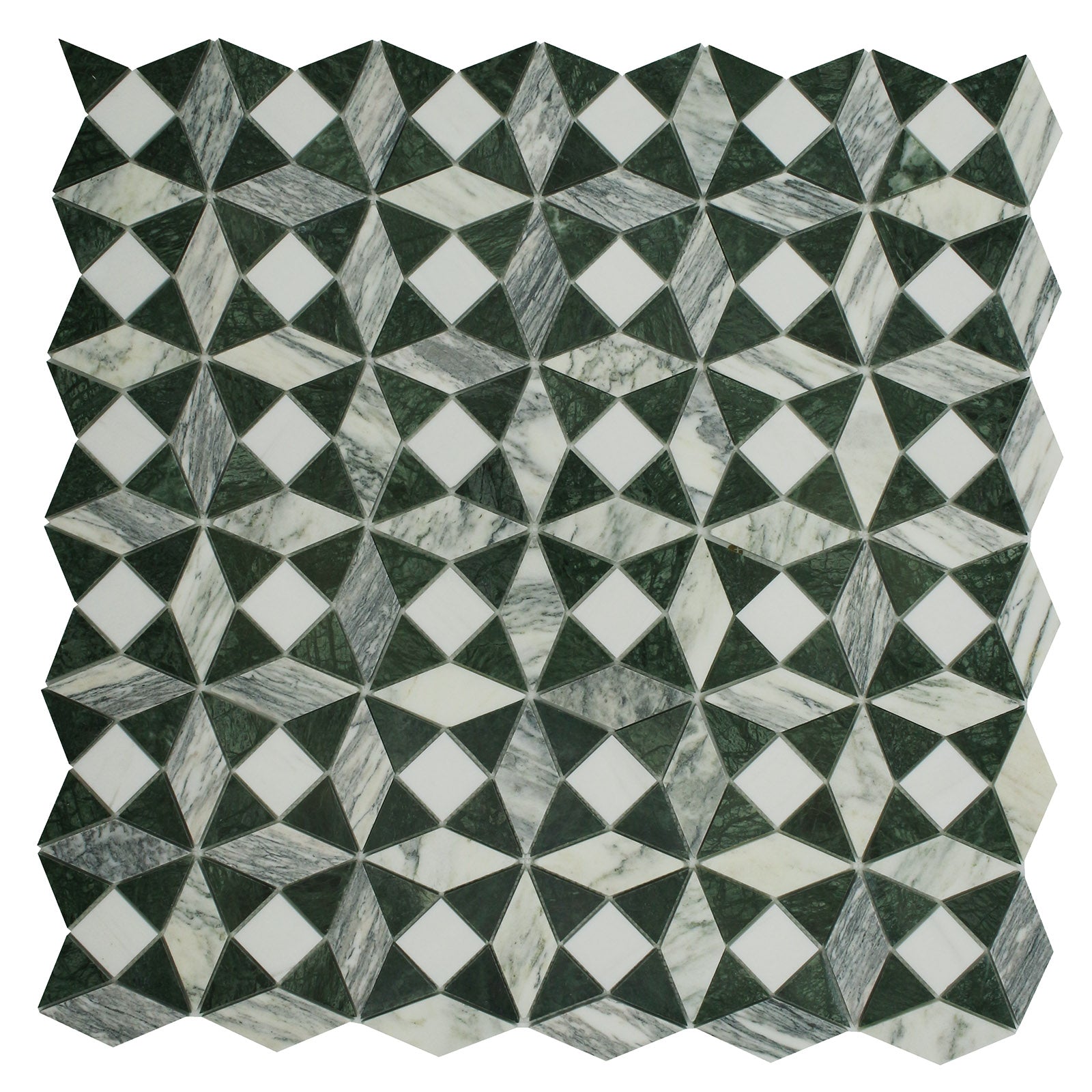 Kaleidoscope Mosaic Oasis, Verde & Bianco Venato Dolomite