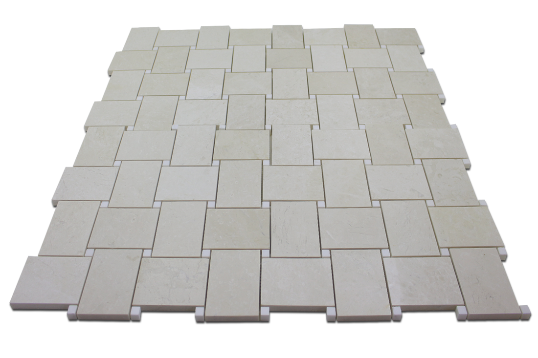 Perla Marble Large Basket Weave with Bianco Venato Dolomite Dot
