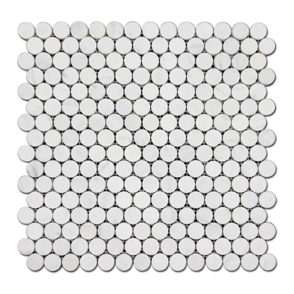 Penny Round Mosaic B. Venato Dolomite, Carrara & Blue Celeste