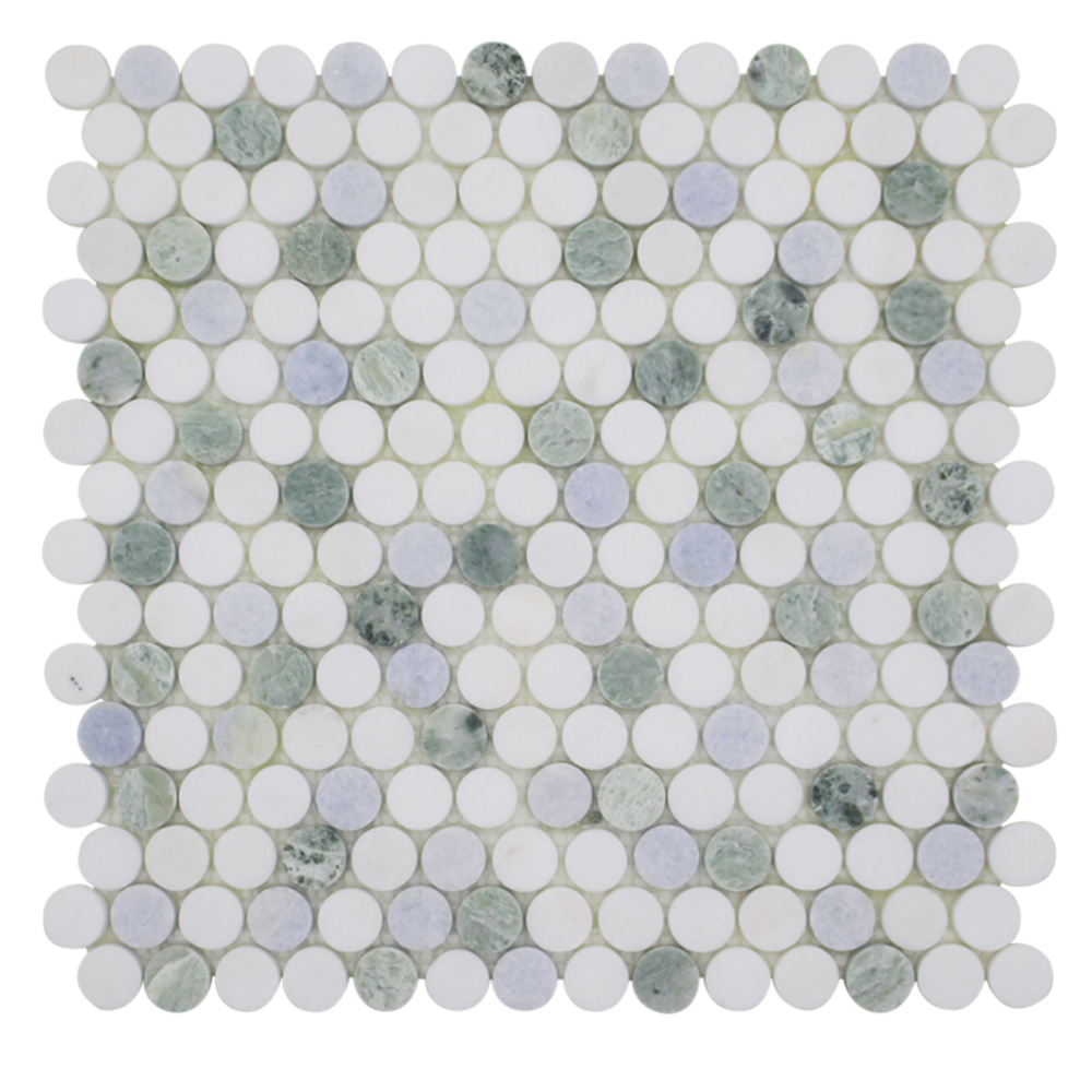 Penny Round Mosaic B. Venato Dolomite, Blue & Green