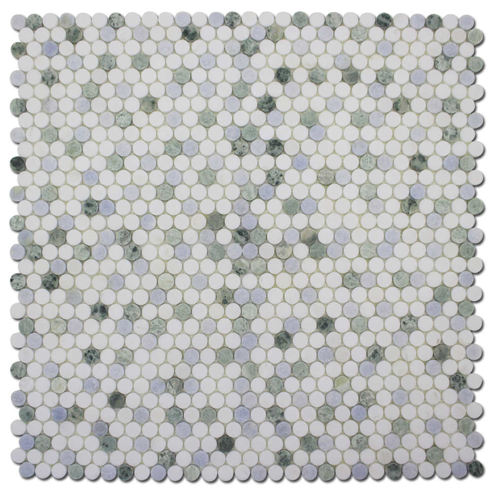 Penny Round Mosaic B. Venato Dolomite, Blue & Green