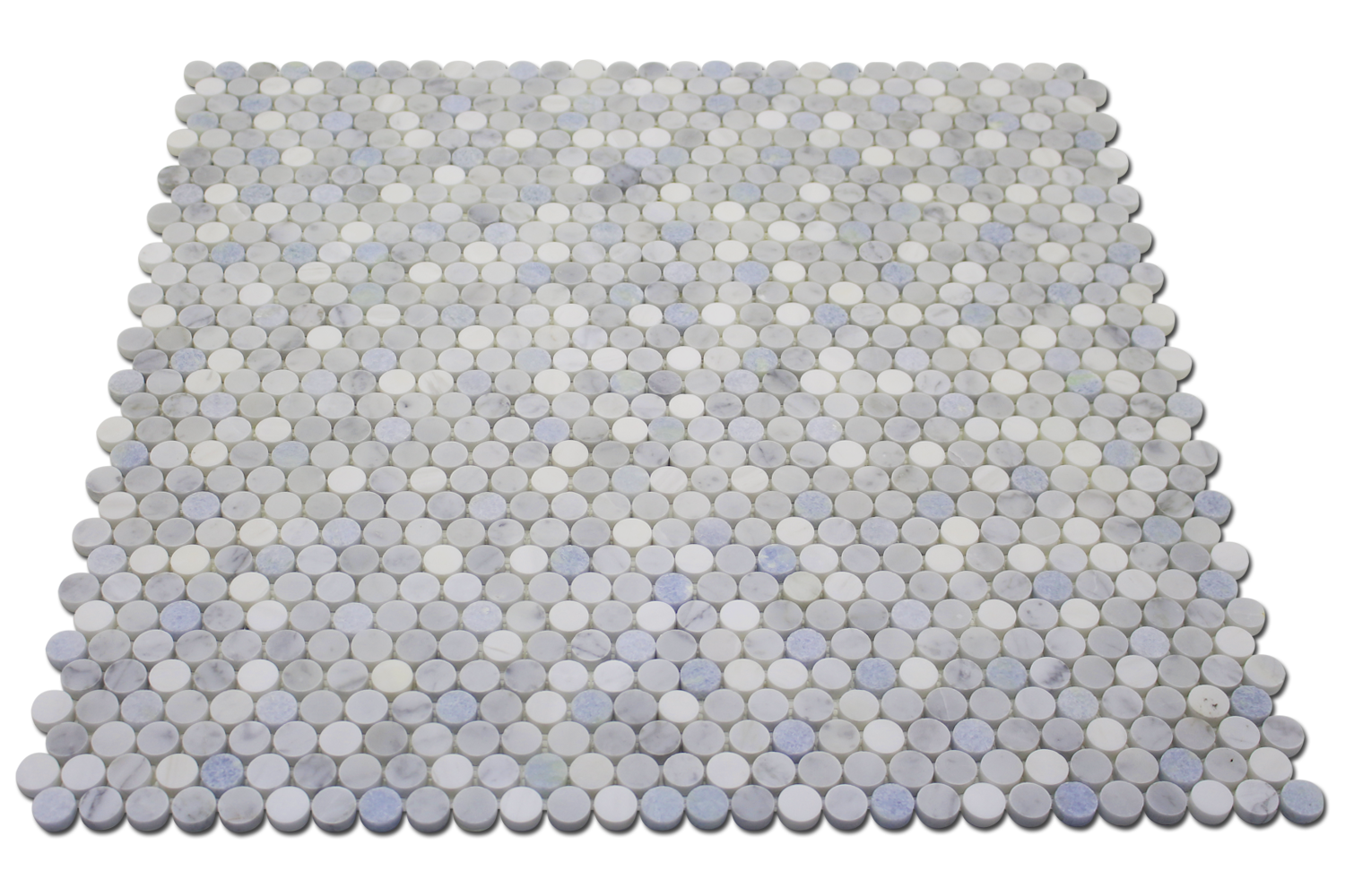 Penny Round Mosaic B. Venato Dolomite, Carrara & Blue Celeste