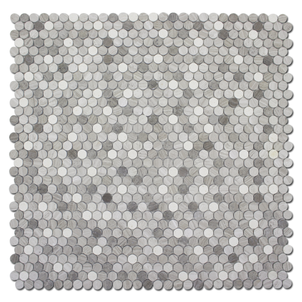 Matrix Mosoaic Botticino Penny Round Wooden & Athens Marble Mosaic