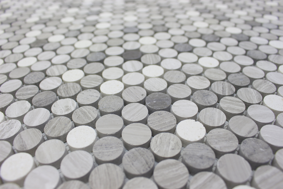 Matrix Mosoaic Botticino Penny Round Wooden & Athens Marble Mosaic