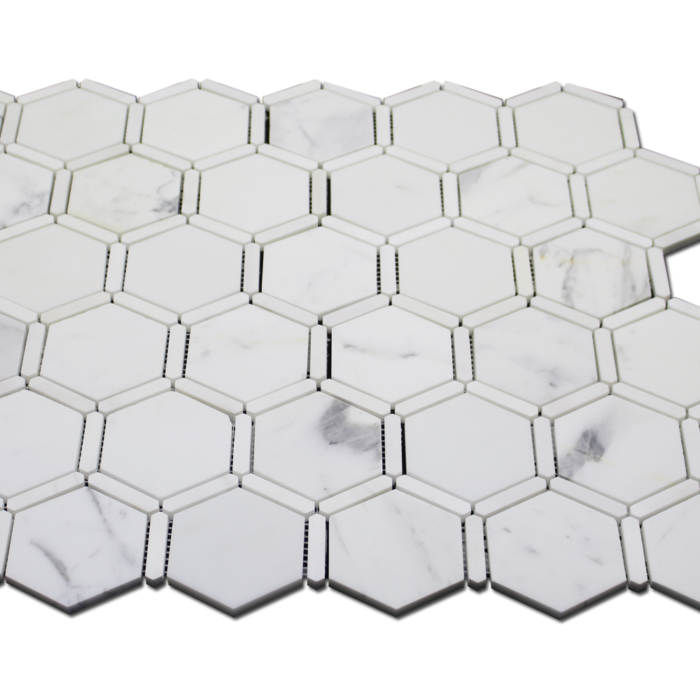 Sanibel Mosaic 3″ Honeycomb – Calacatta Gold w/Bianco Venato Dolomite