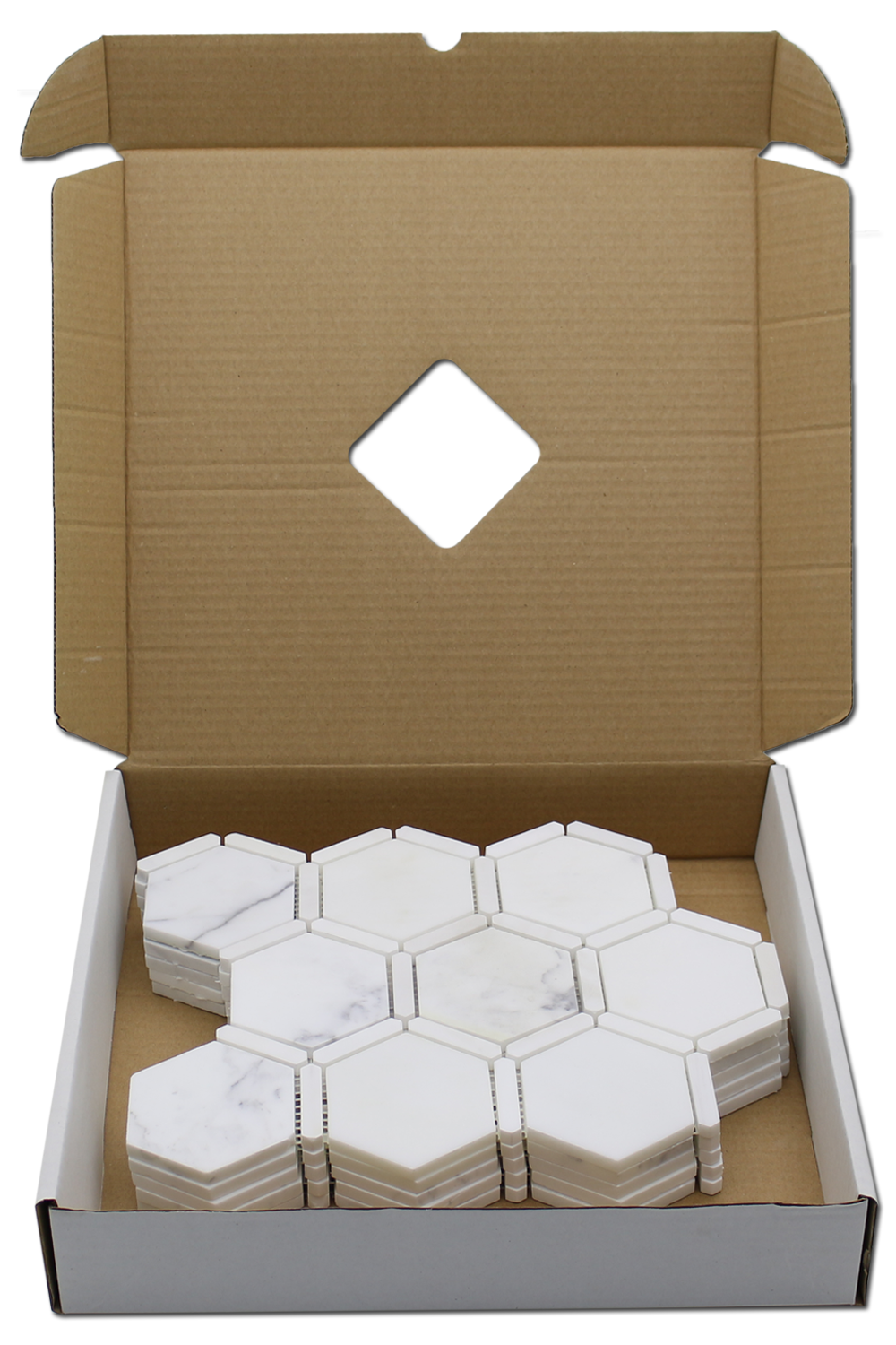 Sanibel Mosaic 3″ Honeycomb – Calacatta Gold w/Bianco Venato Dolomite