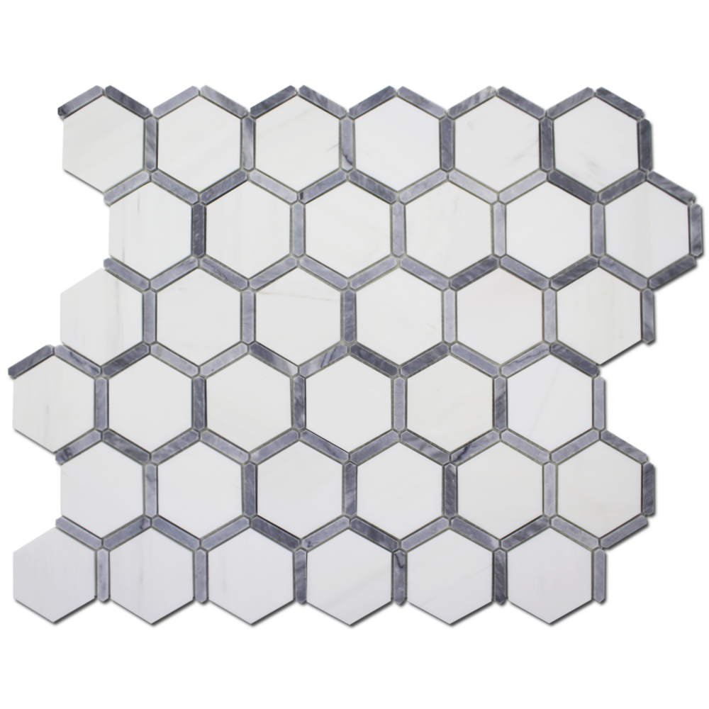 Sanibel Mosaic 3″ Honeycomb – Bianco Venato Dolomite w/Bardiglio
